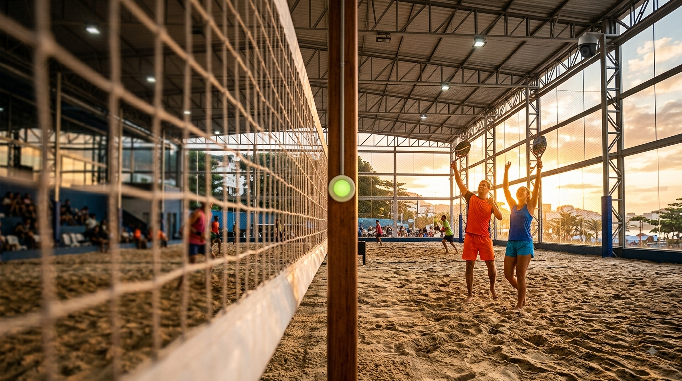 Botão de replay na quadra de areia